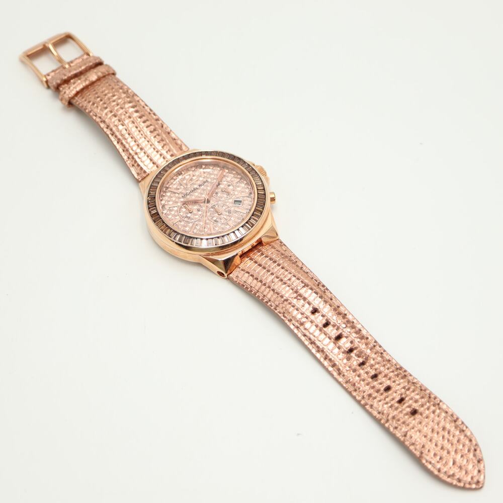 Michael Kors Rose Gold Tone 45mm Chronograph Watch Python Baguette Gramercy Work - Picture 11 of 13